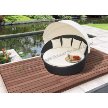 Outdoor+Garden+Wicker+Bed+Round+Sunbed+with+Canopy